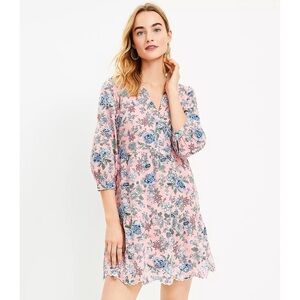 LOFT Floral Embroidered Swing Shirtdress